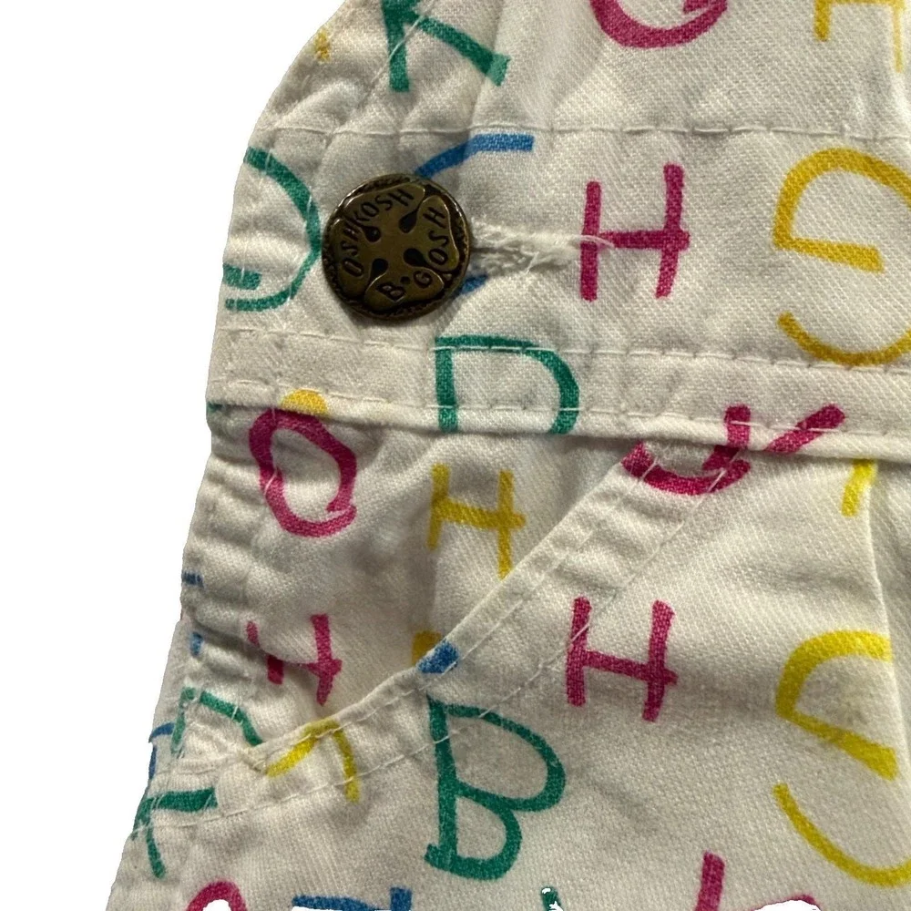 Vtg OshKosh B'gosh USA White Alphabet Print Corduroy Overalls‎ Vestbak 18 Mos